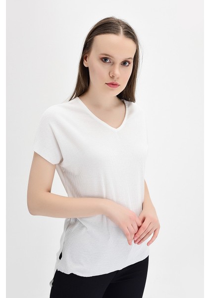 9132735 Kaşkorse V Yaka Salash Kısa Kol Bluz EKRU fırsatları