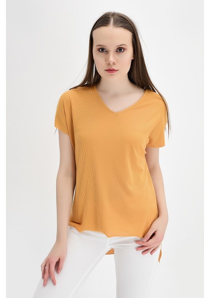 9132735 Kaşkorse V Yaka Salash Kısa Kol Bluz HARDAL modelleri