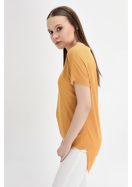 9132735 Kaşkorse V Yaka Salash Kısa Kol Bluz HARDAL fırsatları