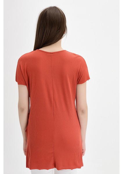 9132735 Kaşkorse V Yaka Salash Kısa Kol Bluz KIREMIT