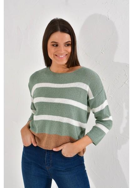 20026185 Triko Çizgili Bluz YESIL-EKRU fiyatları