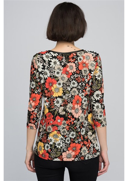 8081099 Krep Desenli Omuzu Lak İncili Bluz Çıçekler S fiyatları