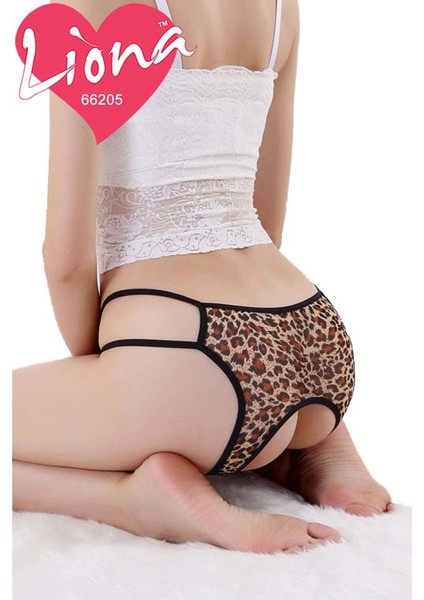 Özel Bölgesi Açık Leopar Desenli Tanga Külot
