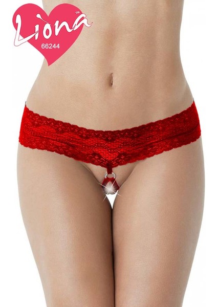 Özel Bölgesi Açık Kırmızı Dantel Tanga