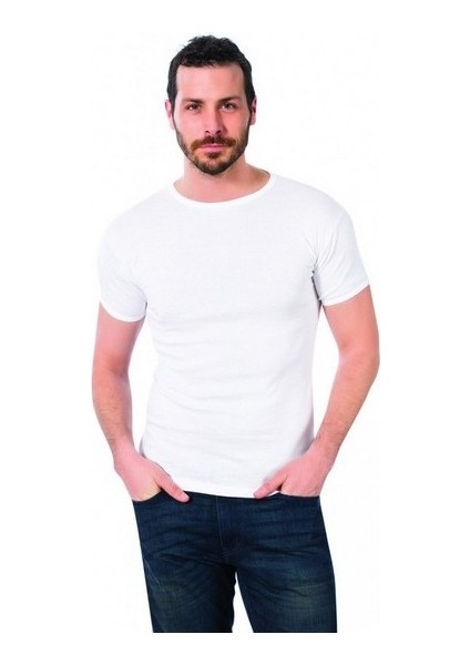 Donex 2140 Erkek Ribana O Yaka Atlet Beyaz
