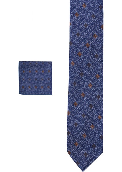 ALTINYILDIZ CLASSICS Erkek Mavi-kahverengi Desenli Nano Kravat-mendil Set