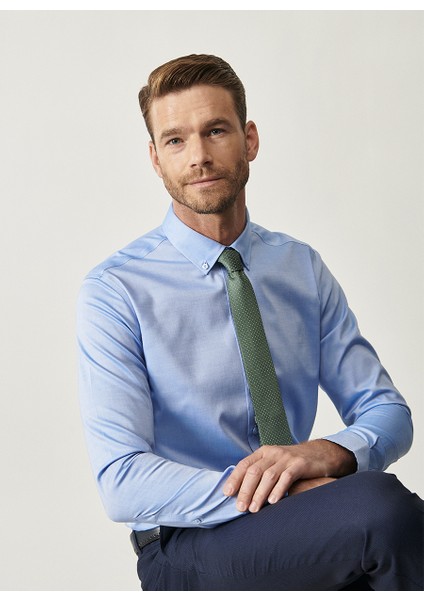 ALTINYILDIZ CLASSICS Erkek Mavi Mavi Ütü Gerektirmeyen Non-ıron Tailored Slim Fit Dar Kesim Gömlek