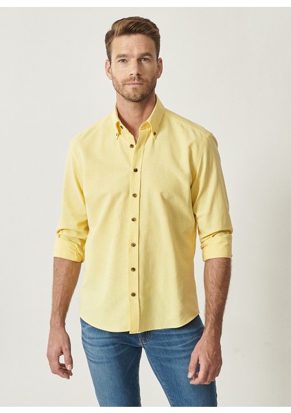 Erkek Sarı Düğmeli Yaka Tailored Slim Fit Oxford Gömlek fiyatları