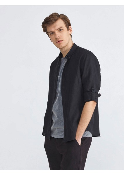 Keten Slim Fit Basic Gömlek