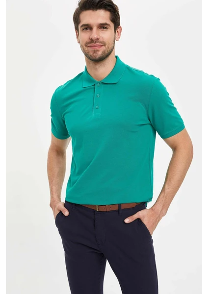 Regular Fit Polo Yaka Basic Kısa Kollu Yeşil Tişört M7676AZ20SP