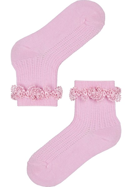 Pembe Kız Çocuk Dantel Soket Çorap