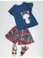Çiçekli Kedi Kız Çocuk T-shirt Poplin Şort Takım 3
