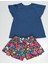 Çiçekli Kedi Kız Çocuk T-shirt Poplin Şort Takım 4