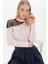 9100986 Yumoş Tek Omuzu Tül İncili Bluz PUDRA 2