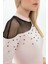 9100986 Yumoş Tek Omuzu Tül İncili Bluz PUDRA 4