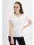9132735 Kaşkorse V Yaka Salash Kısa Kol Bluz EKRU 1