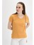 9132735 Kaşkorse V Yaka Salash Kısa Kol Bluz HARDAL 1