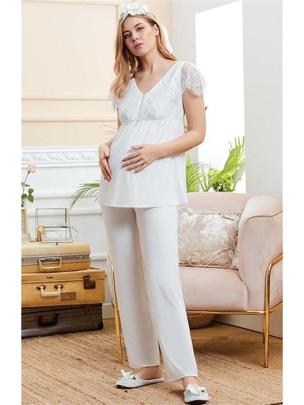 Aqua 20504 Omuzlari Dantelli Kisa Kol Hamile Lohusa Pijama Fiyati