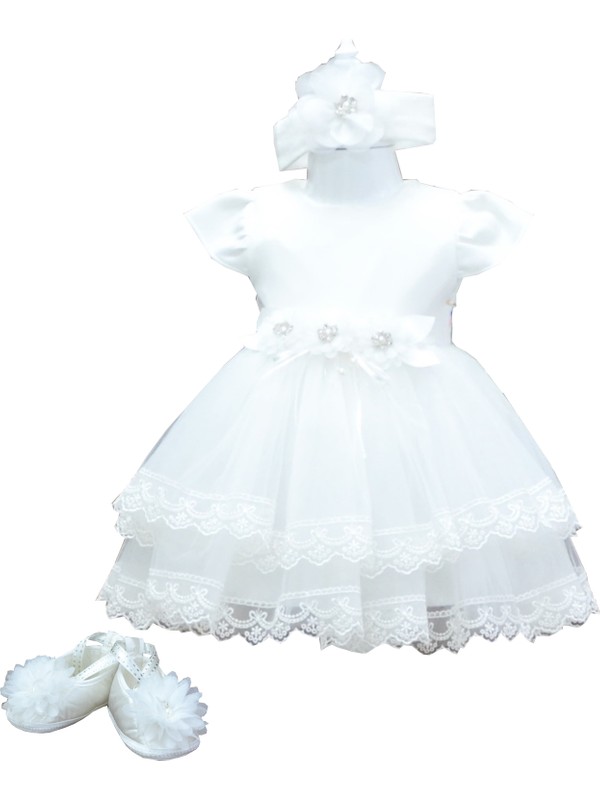 Lili Poupee Kız Bebek Krem Elbise 3'lü Set 3-6 Ay