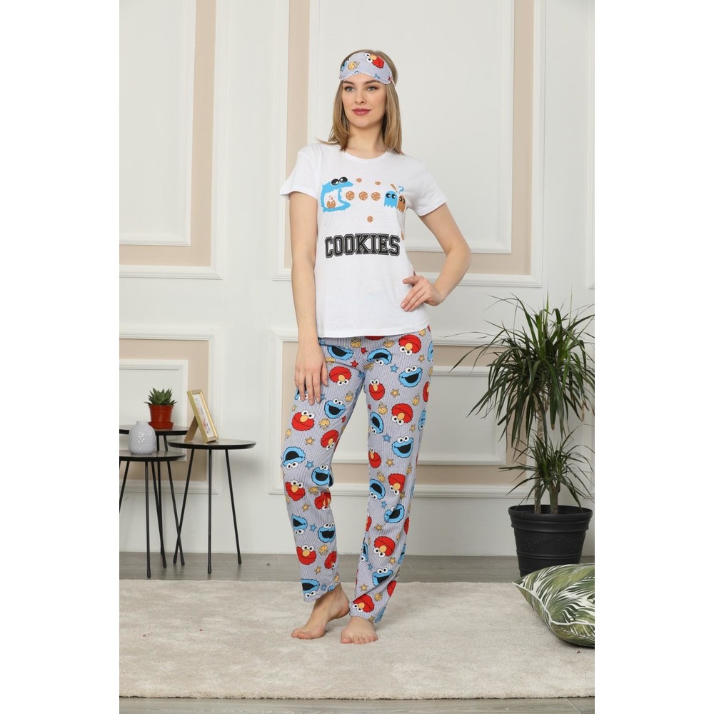 Tena Kadın Ekru Kısa Kol 2. Kurabiye Canavarı Baskılı Pijama Fiyatı