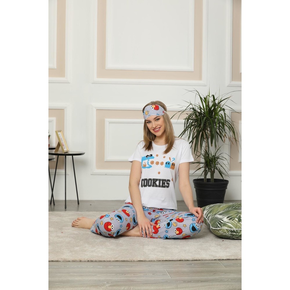 Tena Kadın Ekru Kısa Kol 2. Kurabiye Canavarı Baskılı Pijama Fiyatı