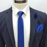 Brianze  Saks Mavi Kravat Mendil Yaka Çiçeği Set Kmd-3
