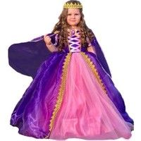 MashoKids Pelerinli Taçlı Tarlatanlı Rapunzel Kostümü