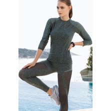 Yeni İnci İnci Kadın Düz Fitness Spor Giyim Tişört S205 Bisiklet Yaka Uzun Kollu %60 Polyamid %40 Polyester