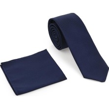 Brianze Lacivert Oxford Model Mendilli Slim Kravat-Brianze
