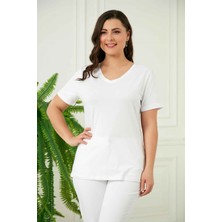 Rmg V Yaka Büyük Beden Beyaz T-Shirt