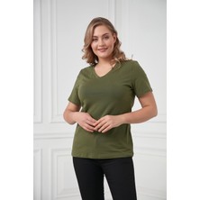 Rmg V Yaka Büyük Beden Haki T-Shirt