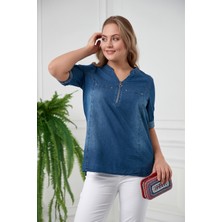 Rmg Fermuar Detaylı Büyük Beden Kim Mavi Bluz