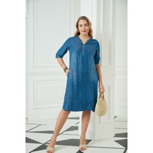 Rmg Büyük Beden Yaka Fermuar Detaylı Tensel Elbise