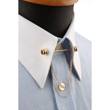 Kravatkolik Kiremit Taşlı Zincirli Gömlek Yaka Iğnesi GI223