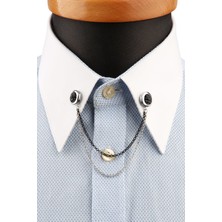 Kravatkolik Gümüş Renk Siyah Taşlı Gömlek Yaka Iğnesi GI194