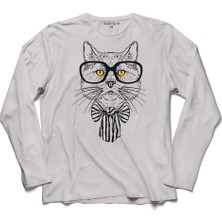 Kendim Seçtim Hıpster Cat Hipstır Kedi Wıth Glasses Gözlük 2 Uzun Kollu Sweatshirt