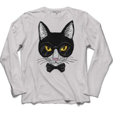 Kendim Seçtim Hıpster Cat Hipstır Kedi Wıth Glasses Gözlük 3 Uzun Kollu Sweatshirt