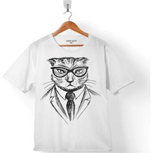Kendim Seçtim Hıpster Cat Hipstır Kedi Wıth Glasses Gözlük 4 Çocuk T-Shirt