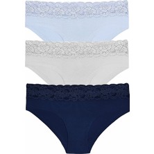 Suwen 3'lü Pamuklu Brazilian Hipster Şort Külot - Lila - İndigo - Taş XL