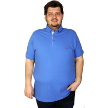 ModeXL Battal Beden Erkek Tshirt Polo Yaka Nakışlı Klasik Pike 20553 Saks