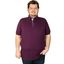 ModeXL Battal Beden Erkek Tshirt Polo Yaka Cepli Klasik Pike 20552 Mürdüm