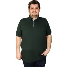 ModeXL Battal Beden Erkek Tshirt Polo Yaka Nakışlı Klasik Pike 20553 Nefti