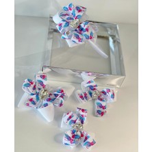 Queen Accessories Beyaz 4'lü Kristal Taşlı Flamino Desenli Anne Kız Bebek Taç Toka Seti