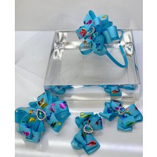 Queen Accessories Mavi 4'lü Kristal Taşlı Deniz Kızı Desenli Anne Kız Bebek Kombin Taç Toka Seti