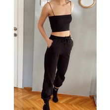 Eyyo Siyah Lastik Paça Eşofman Altı