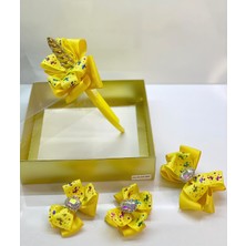 Queen Accessories Sarı 4'lü Kristal Taşlı Unicornlu Anne Kız Bebek Kombin Taç Toka Seti