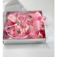 Queen Accessories Pembe 2'li  Kristal Taşlı Anne Kız Çocuk Bebek Kombin Yıldız Desenli Taç Toka Seti