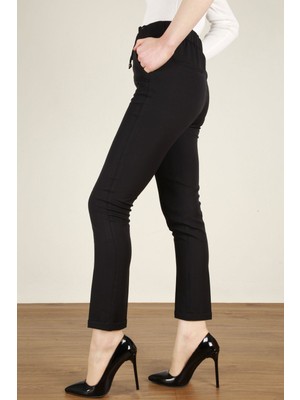 Z Giyim Kadın Siyah Beli Lastikli Duble Paça Kumaş Pantolon
