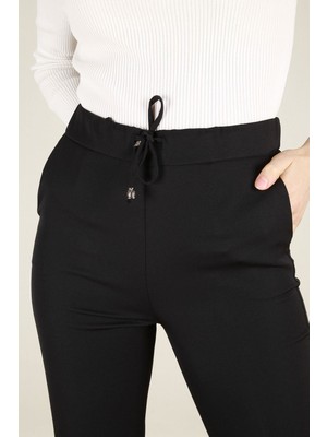 Z Giyim Kadın Siyah Beli Lastikli Duble Paça Kumaş Pantolon