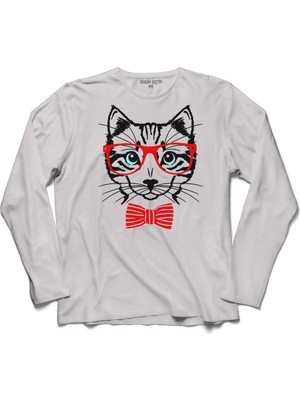 Kendim Seçtim Hıpster Cat Hipstır Kedi Wıth Glasses Gözlük 5 Uzun Kollu Sweatshirt